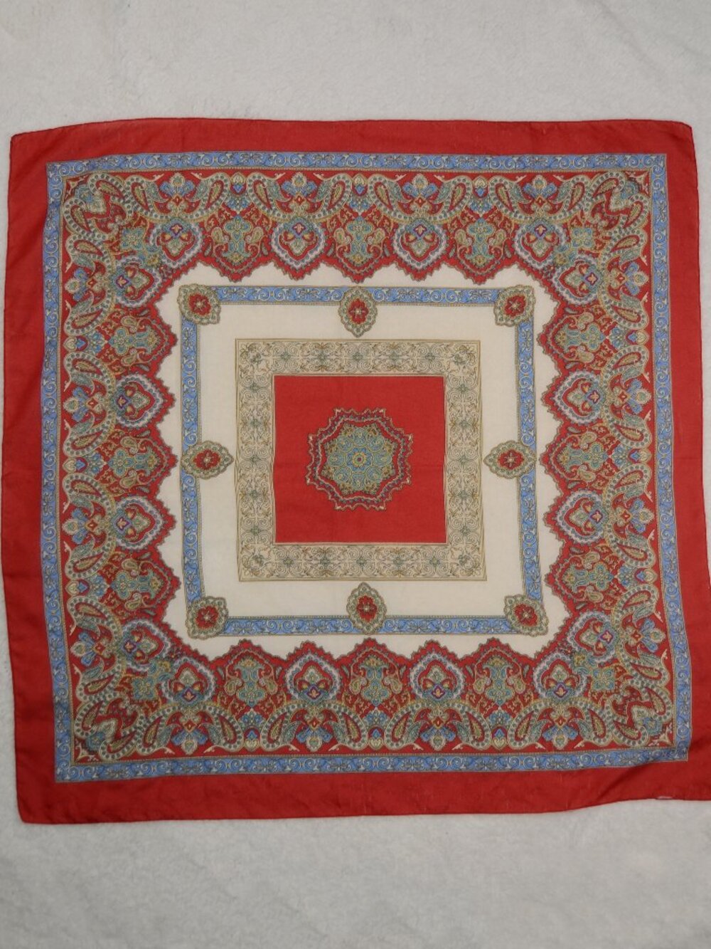 Vintage red white blue square paisley scarf